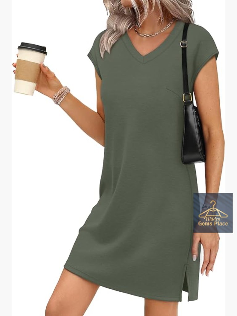 Sleeveless V-Neck A-Line Casual Dress Lightweight Stretch Fabric Knee Length